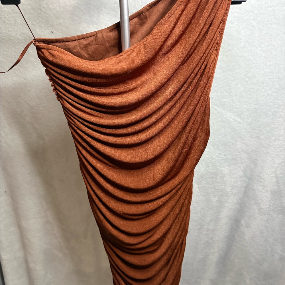 MARBLE Rust Orange Draped Dress - Picture 5 of 6
